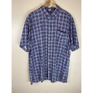 Tommy Bahama XL 100% Silk Button Down Shirt Short Sleeve Abstract Hawaiian